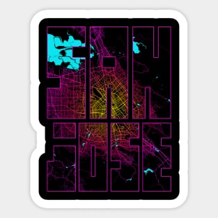 San Jose, USA City Map Typography - Neon Sticker